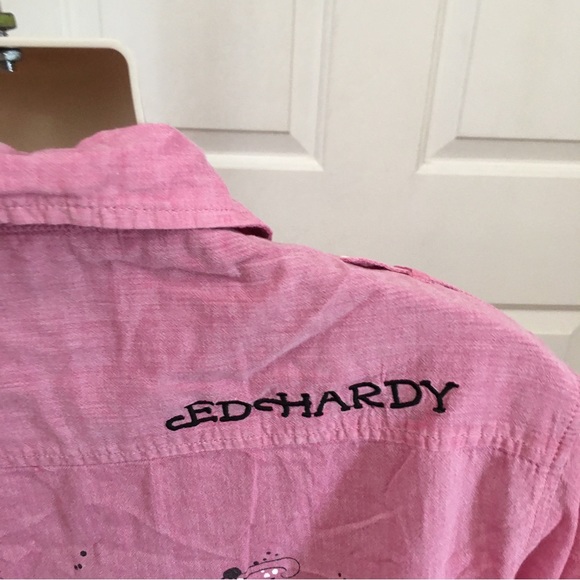 Ed Hardy Button Up SURF HARDY Mens Shirt***BLING & POP OF COLOR*** - Picture 7 of 13